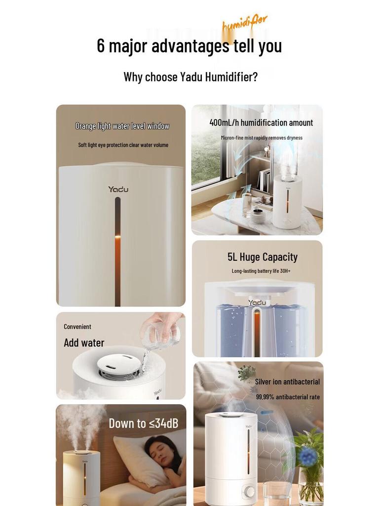 Yadu Small Desktop Air Humidifier - Large Mist Volume for Bedroom