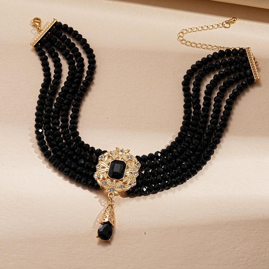 2025 Retro European Court Style Beaded Crystal Water Drop Pendant Necklace & Luxury Earrings Set