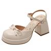 One Word with Summer Fairy Style with Skirt Women's Thick High Heels 2025 New Bag Head Sandals French Mary Jane Shoes