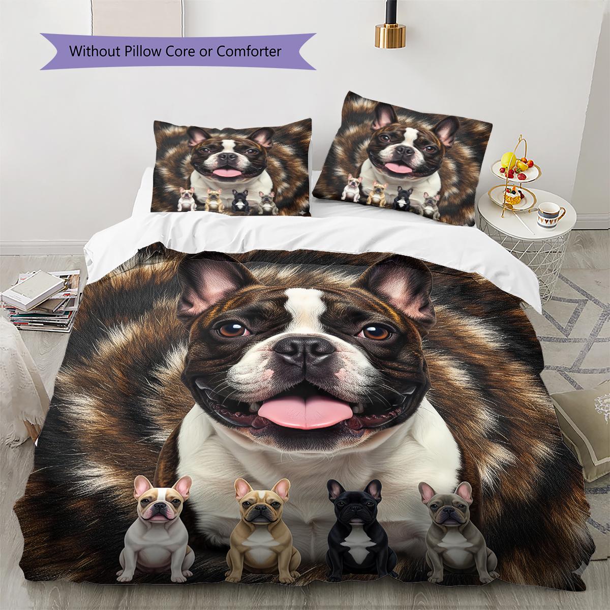 

French Bulldog Pattern Bedding Quilt Set Quilt Cover Pillowcase Home Decoration Gift (1 * duvet cover + 2 * pillowcase, without core) 135x200cm