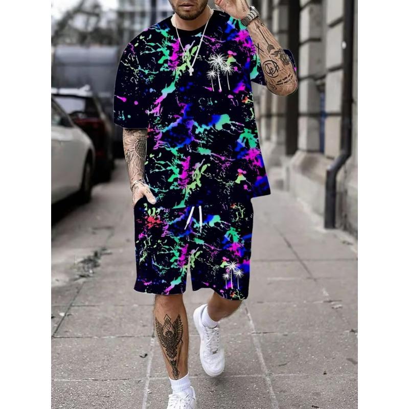 3D Summer Men's Short Sleeve Suit Fashion Street Short Sleeve Shorts