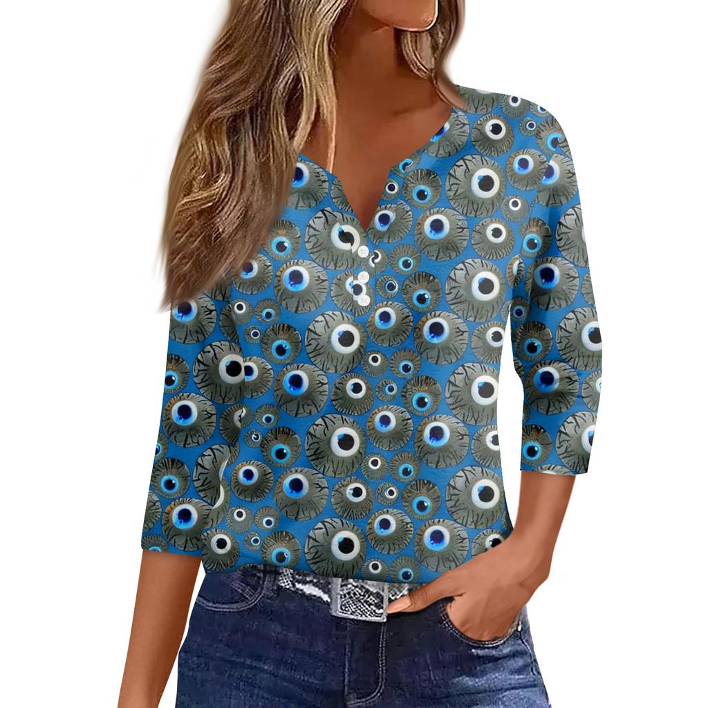 Women's Casual Fashion Sexy Comfortable V-Neck Halloween Seven Sleeve Top