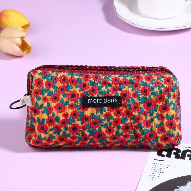 Vintage Corduroy Federmäppchen Retro Blumenmuster Federtasche Große Kapazität Schreibwaren Tasche Für Schüler Büro Make-up Aufbewahrung