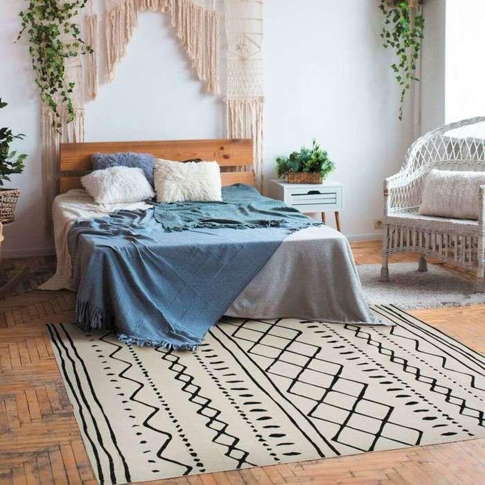Tapis en coton ethnique naturel-noir 160x230