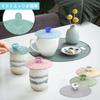 Cute Silicone Cup Covers, Mug Lids, Heat-Resistant, Dust-Proof, Airtight, Leak-Proof (Gray + Pink - 2-Piece Set)