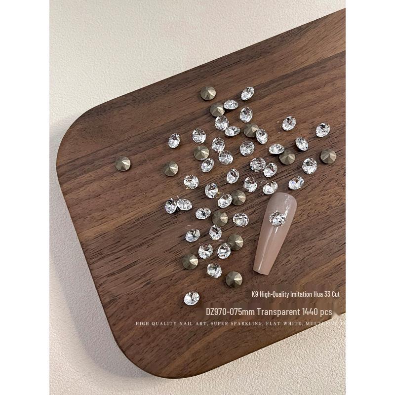 High-Quality K9 Nail Art Rhinestones: Super Shiny, 33-Facet, Various Sizes, Pointed Back, Clear Round Decorations