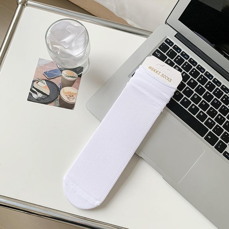 Women's Summer Thin Pure Color Ice Silk Breathable Long Tube Pile Socks