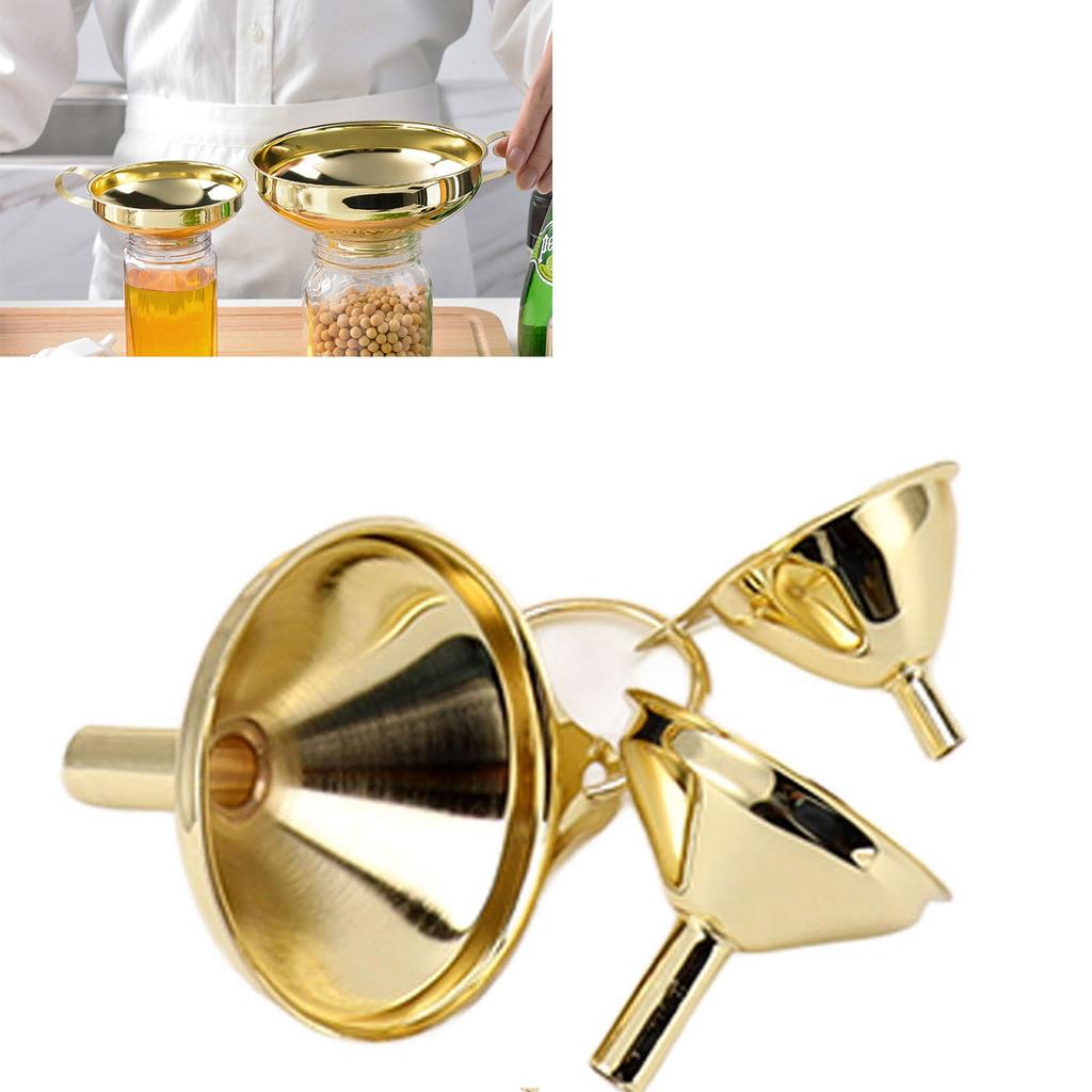 Conjunto de 3 Funis de Aço Inoxidável Dourado Cozinha Óleo Líquido Metal para Conservas Utensílios de Cozinha