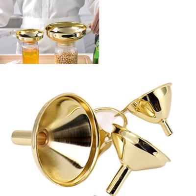 3 Pieces Gold Stainless Steel Funnel Set Kitchen Oil Liquid Metal for Canning Kitchen Tools