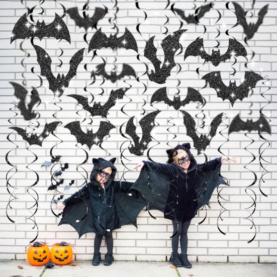 

Yousheng 30 Pcs Halloween Hanging Swirl Decoration Sparkly Black Bat Hanging Streamers Ceiling Spirals Ornament for Home Room Bathroom Decor 30PCS