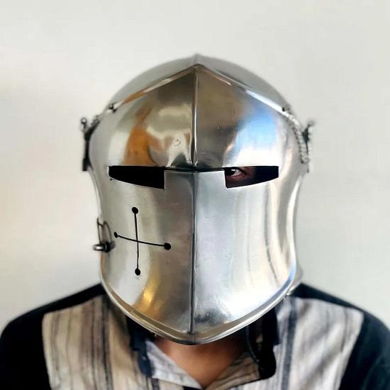 

Barbuta 18g Steel LARP Cosplay Costume Medieval Knight Visored Helmet Best Gift