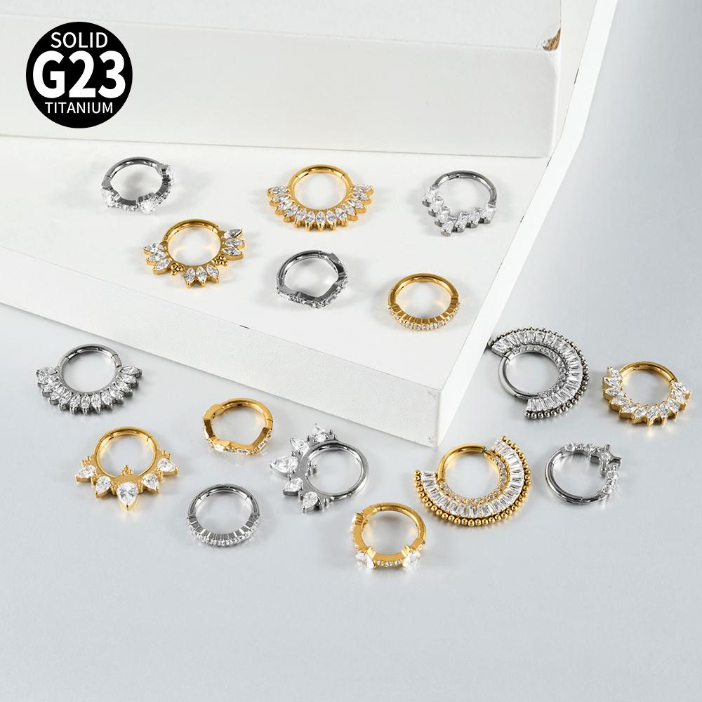 1pc G23 Titanium Split Ring with Multi Slanted Marquise Round White CZ Septum Nose Ring Cartilage Helix Tragus Piercing Jewelry
