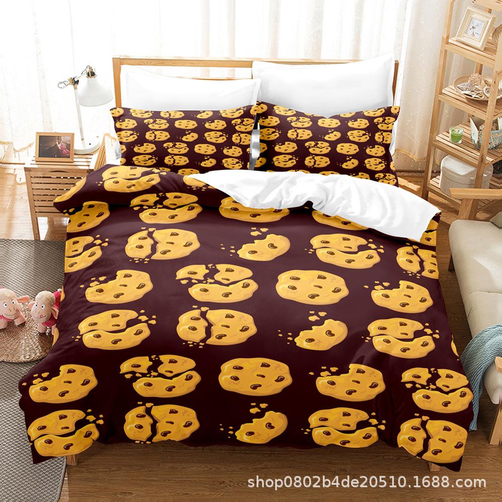 Home Textile Three-Piece Set, Digital Printing Food Series Bed Sheet Quilt Three-Piece Set
