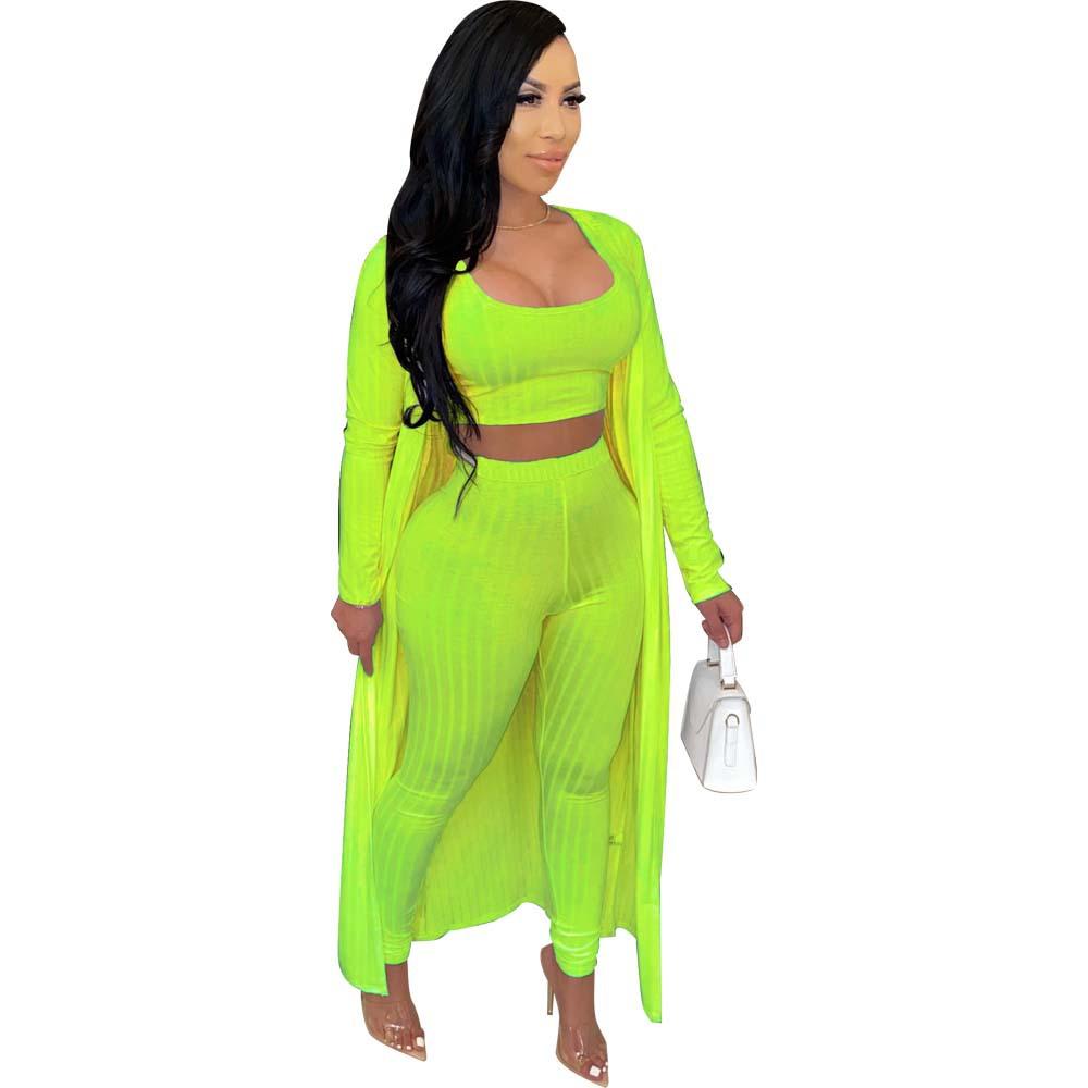 Women Fashion Leisure Knitted 3 Piece Suit ( Long Coat + Tank Top + Loose Long Pant ) Winter Fashion Clothes 3pcs Suit