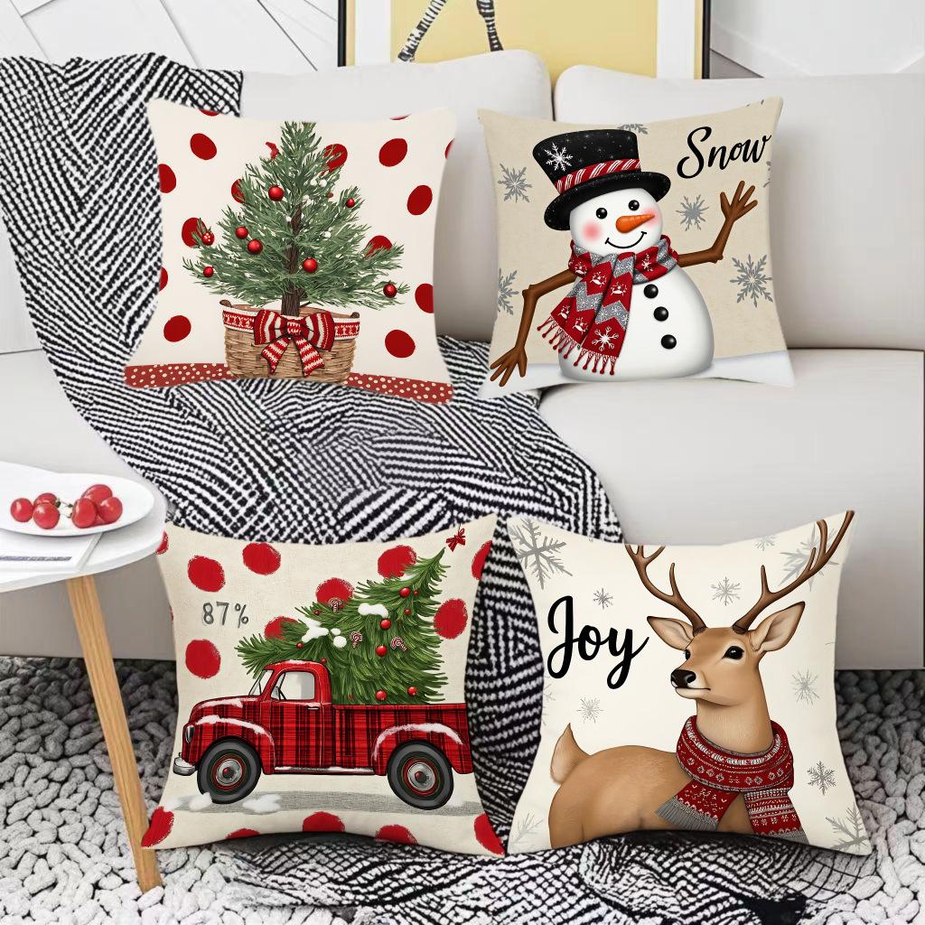 Polyester Christmas Pillow Cover Bedroom Study Home Decoration Holiday Print Cushion By Pillowcase