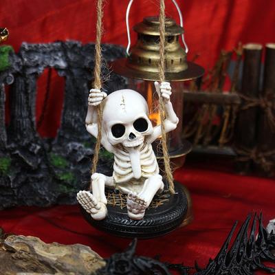 Halloween Resin Skeleton Swing Ornament - Animated Skeleton With Figure, Hanging Decor For Tree Wall Garden - Spooky Fun Festival Decor Prop