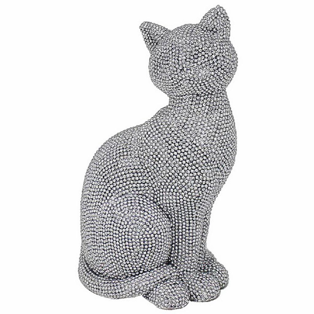 Les Trésors De Lily [A3307] - Resin Figurine 'Cats' Silver Gray Rhinestones - 19x10x8 Cm