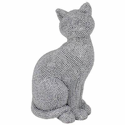 [A3307] - Resin Figurine 'Cats' Silver Gray Rhinestones - 19x10x8 Cm