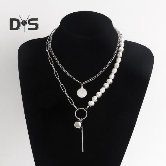 Mehrlagige Halskette mit Kunstperlen im Barockstil für Damen, Halskette mit gestapelten Kunstperlen und Büroklammern, Schmuck für Ehefrau und Freundin