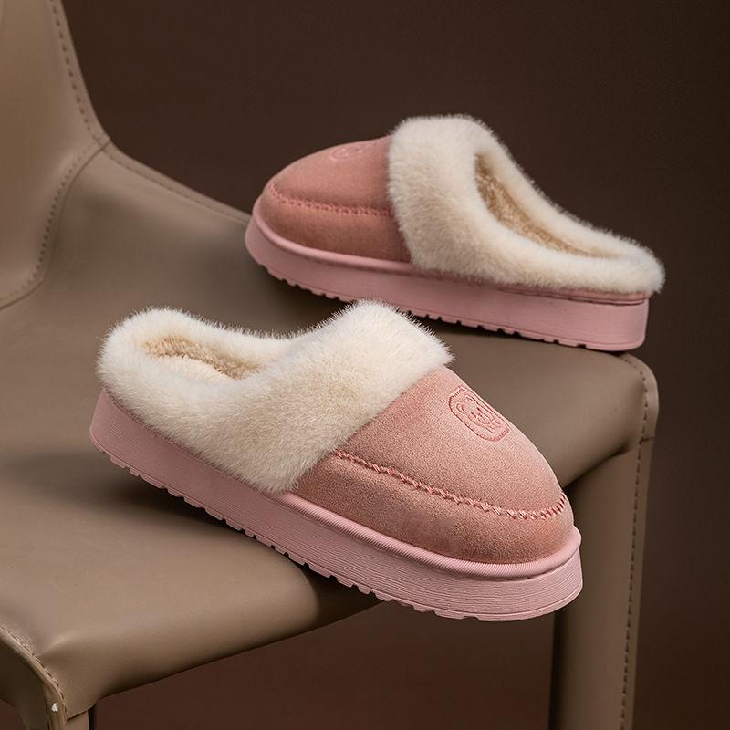 Simple cotton slippers Autumn dormitory thick bottom velvet warm outer wear plush confinement slippers