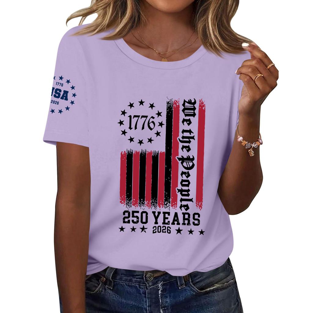 Moda feminina casual estampado manga curta gola redonda pulôver tops