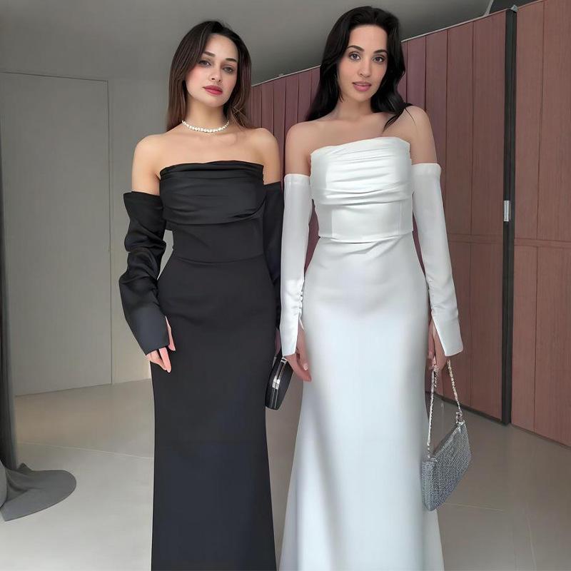 2025 Herbst Trägerloses Rückenfreies Gerafftes Kleid - Einfarbig, Langärmlig