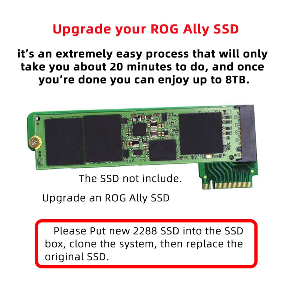 cablecc M-Key 22x30mm NVMe to 22x80mm SSD Upgrade Adapter with Extension Angle, Compatible with ROG Ally Gaming