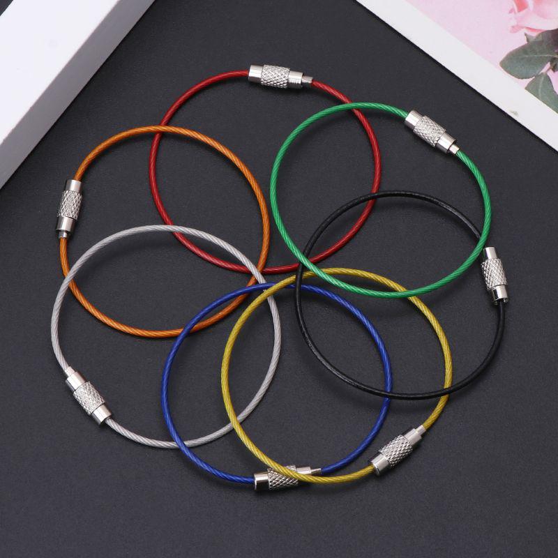 Colorful Stainless Steel Wire Keychain Cable Key Ring Chain Outdoor EDC Luggage Tag Loop Rope