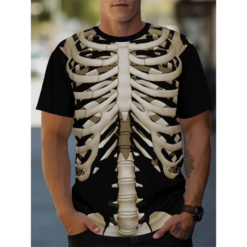 Skeleton Heart Pattern T-Shirt For Men Eyes Music 3D Print Short Sleeve Tees Fashion Unisex Street Round Neck T Shirts Kids Tops