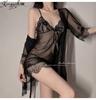 Damen Seiden-Spitzen-Strumpfhalter-Strümpfe & Bodycon-Rock Nachthemd Set - Sexy Zweiteiliger Pyjama 2023