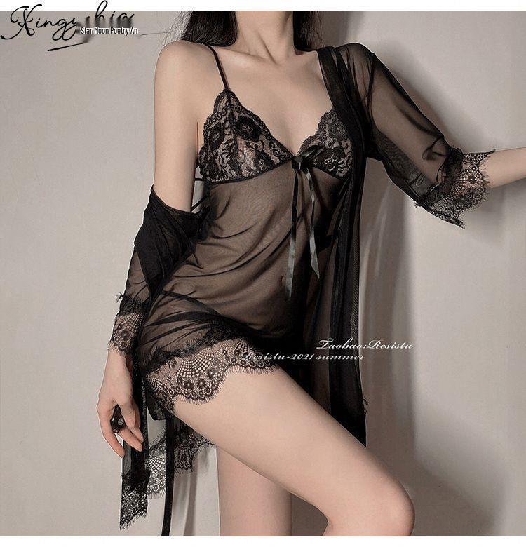 Damen Seiden-Spitzen-Strumpfhalter-Strümpfe & Bodycon-Rock Nachthemd Set - Sexy Zweiteiliger Pyjama 2023