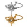 Women Finger Ring Eight-Pointed Star Adjustable Fit Open Ring Stainless Steel Texture Stacking Ring Jewelry Gift