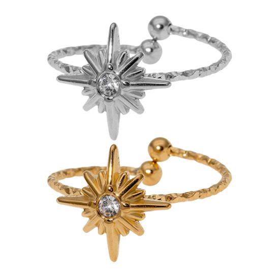 Women Finger Ring Eight-Pointed Star Adjustable Fit Open Ring Stainless Steel Texture Stacking Ring Jewelry Gift