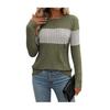Women Tops Round Neck Long Sleeve Color Block Ribbed Knitting Tops Loose Fit Casual Sweater Tops Daily Wear