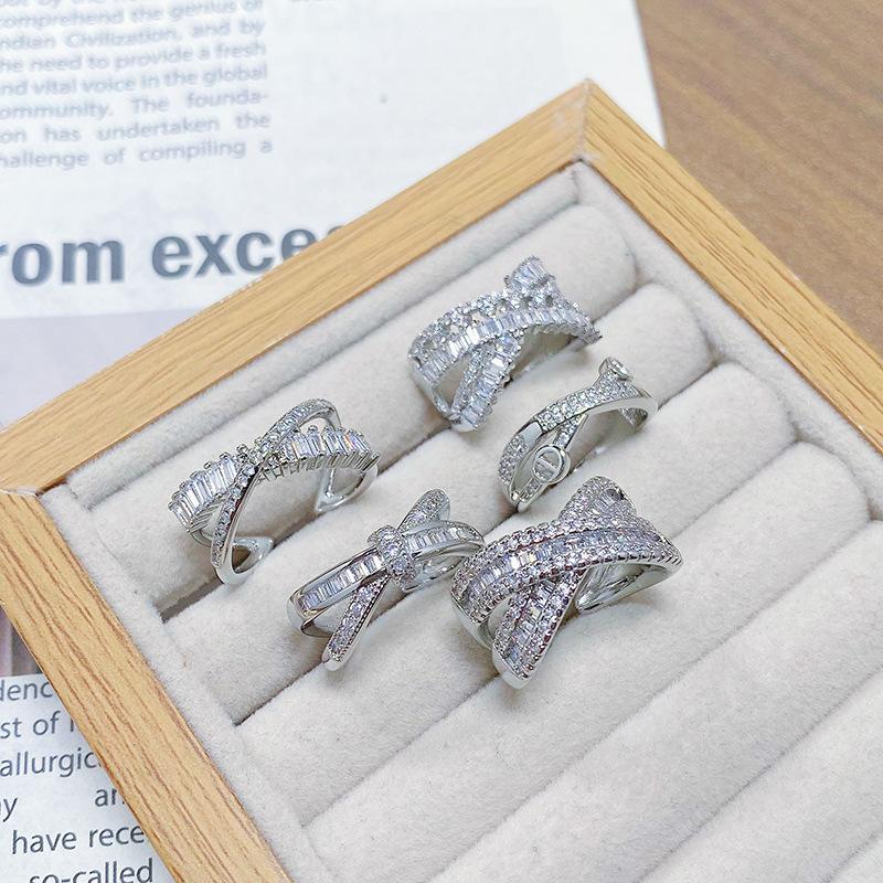 Light Luxury Cross High-End Feeling Full Of Diamonds, Zir*****Pen Ring, Female Geometry Super Flash Exquisite Stacking Ring
