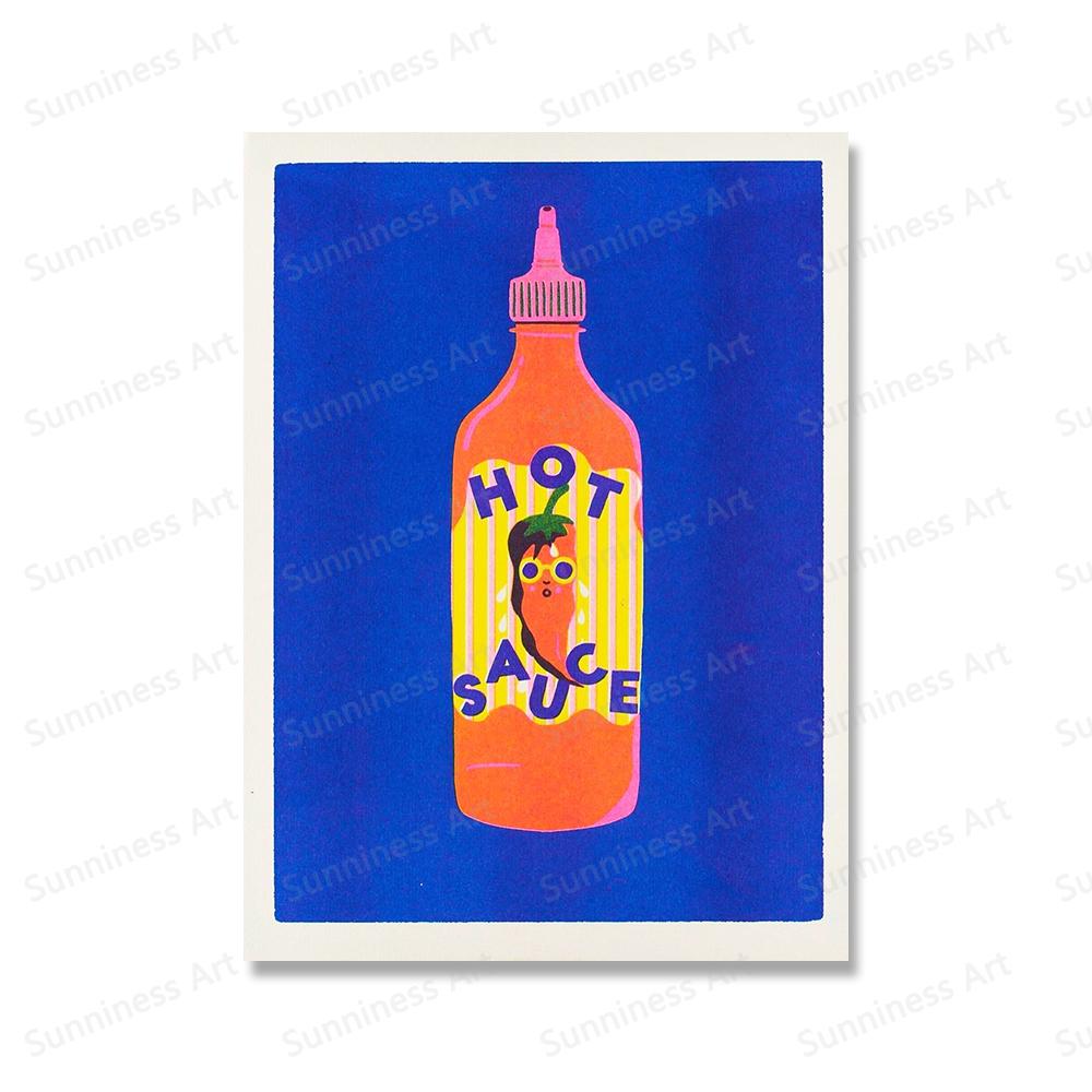 Japanese Hot Chilli Sauce Canned Tomato Wall Art Painting Nordic Poster And Print Risograph Pictures for Living Room Home Decor