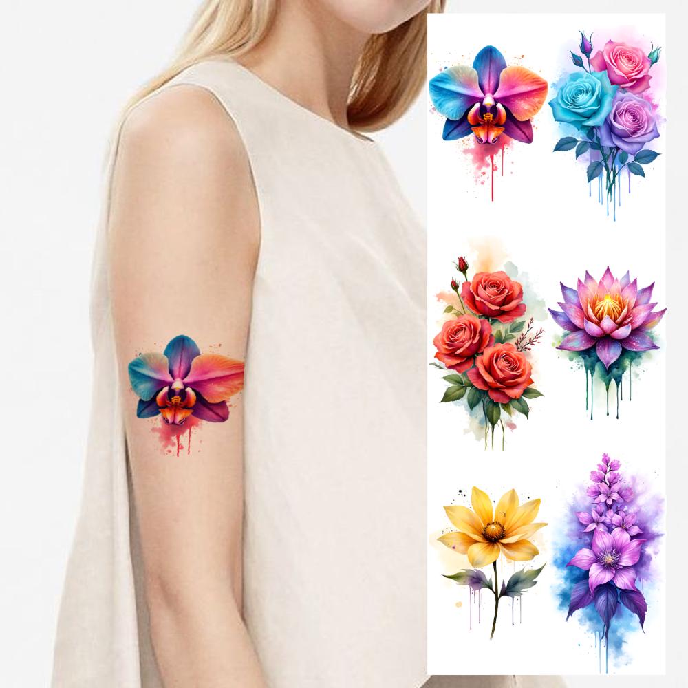 9 Pezzi Tatuaggi Temporanei Acquerello Fiori Decorativi Tulipani Girasoli Per Spalle Guance Bambini