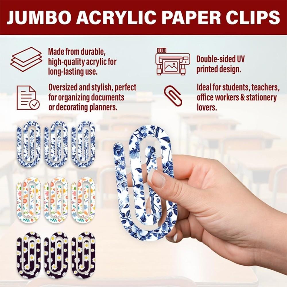 9pcs Big Size Heat Transfer Bookmark Acrylic DIY Pattern Paper Clip  School Office Stationery