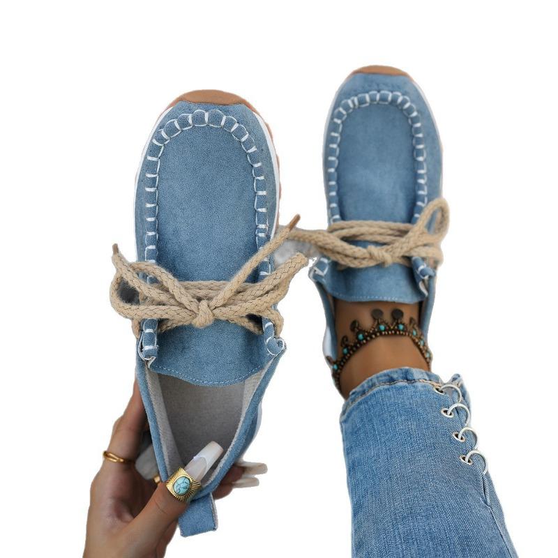 Buty typu mokasyny z okrągłym noskiem dla kobiet Nowe wszechstronne sznurowane mokasyny