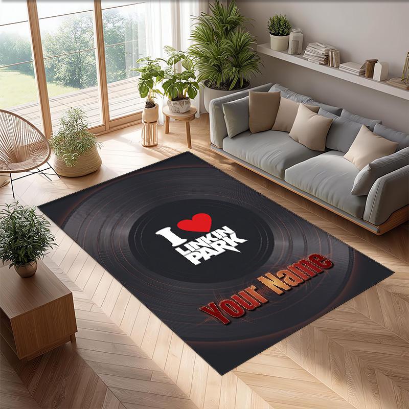 Linkin Park Crystal Velvet Rug, Custom Name Text Personalized Non‑Slip Floor Mat for Home Decor Gift