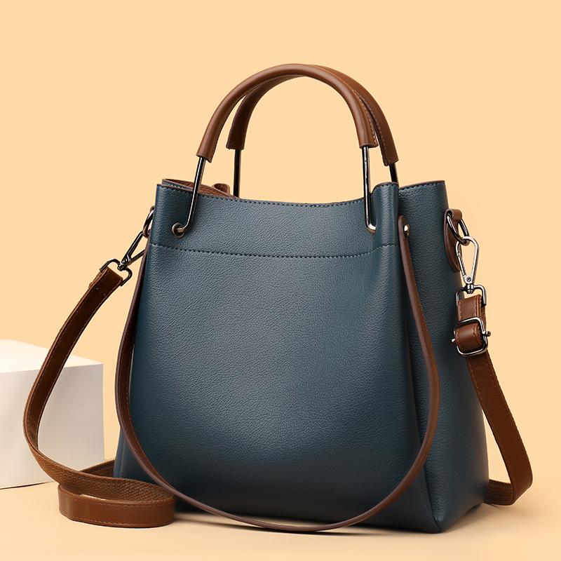 Simple Generous Solid Color Women's Handbags New Style Large Capacity Ladies Bucket Bag High End PU Leather Single Shoulder Bag for Mother's Day Gifts