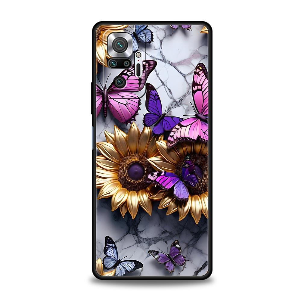 Fashionable Butterfly Flower Pattern Phone Case Cover for Redmi 14C 10C Note 15 14 13 12 10 11 K40 Pro Plus 5G Soft TPU Shell