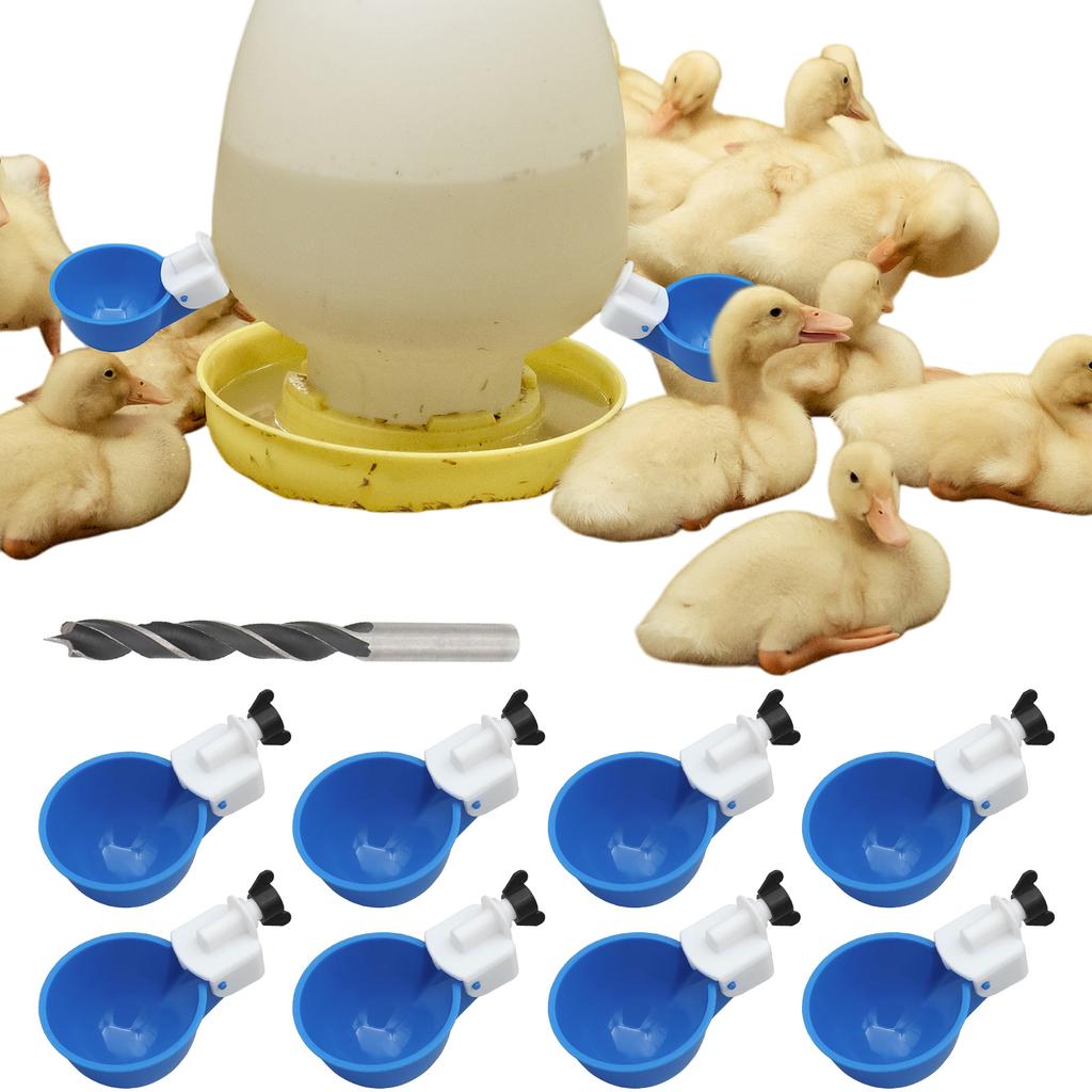 8pcs Chicken Water Cups with Mounting Hole Opener Chicken Feeder Cups Chick Feeder for Duck Chicks Goose Turkey Bunny and Bird