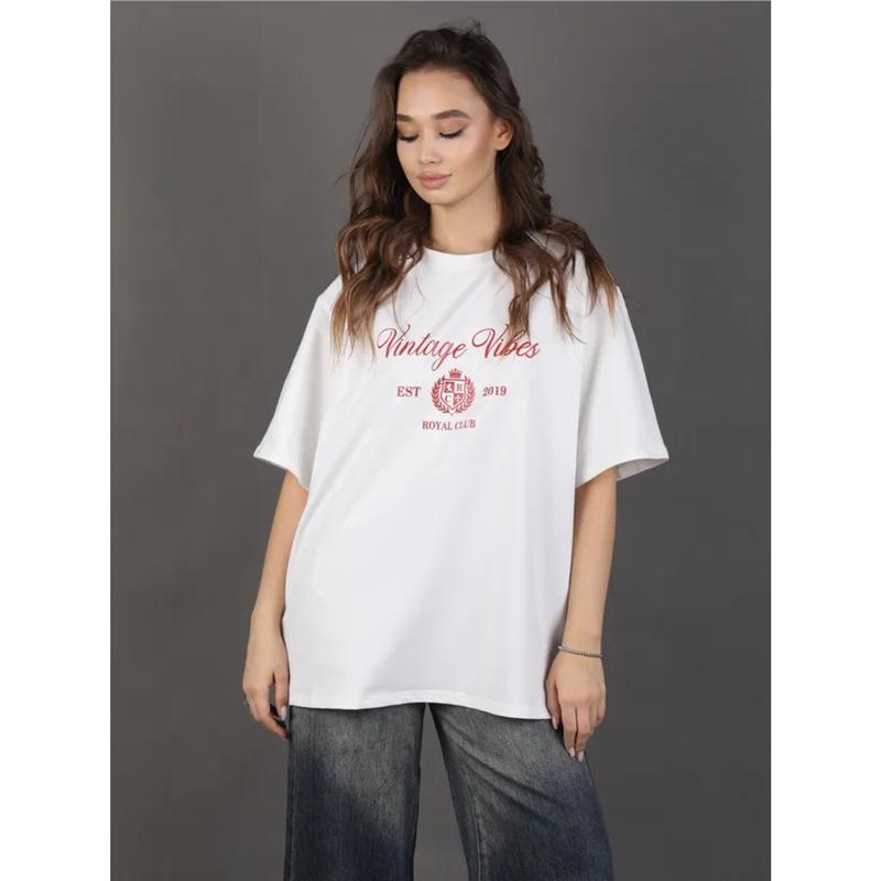 American Retro 2025 Oversized T-Shirt: Trendy High-End Print, Short Sleeve Summer Design