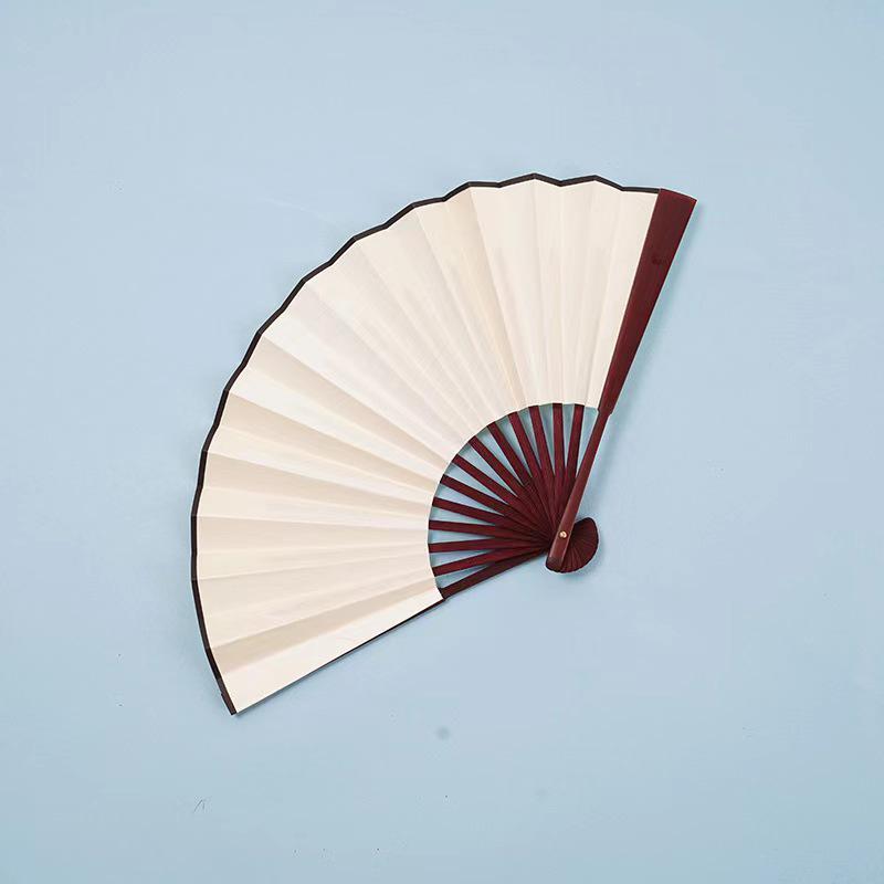 8/10 Inch Men's Silk Folding Fan with Red Bone - Red, Yellow, White & Black Options