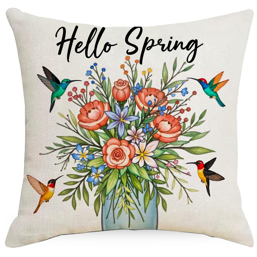 Spring Planting and Flower Print Pillowcase Simple and Versatile Living Room Sofa Pillowcase Linen Breathable Car Cushion
