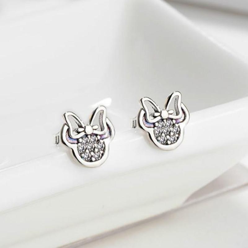 

Модные серьги-гвоздики милой формы серебристого цвета для девочек, украшения, белые сверкающие серьги Минни