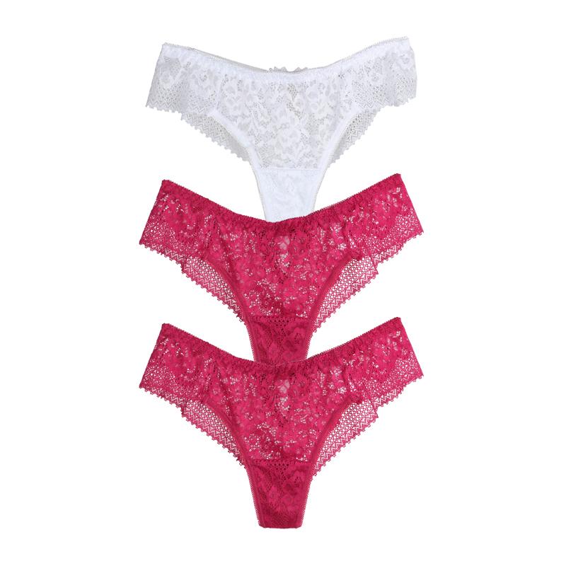 CINOON 3 buc/lot sexy din dantelă solubilă în apă Chiloți pentru femei cu șnururi G cu broderie Tanga cu talie joasă pe jumătate înfășurată în șold Chiloți bikini în formă de T