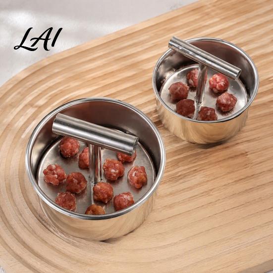 Manual Meatball Presser 2Pcs Stainless Steel Maker Meat Ball Press Tool for Homemade Beef Nonstick Shaper Pork Fish Balls Kitchen Cooking