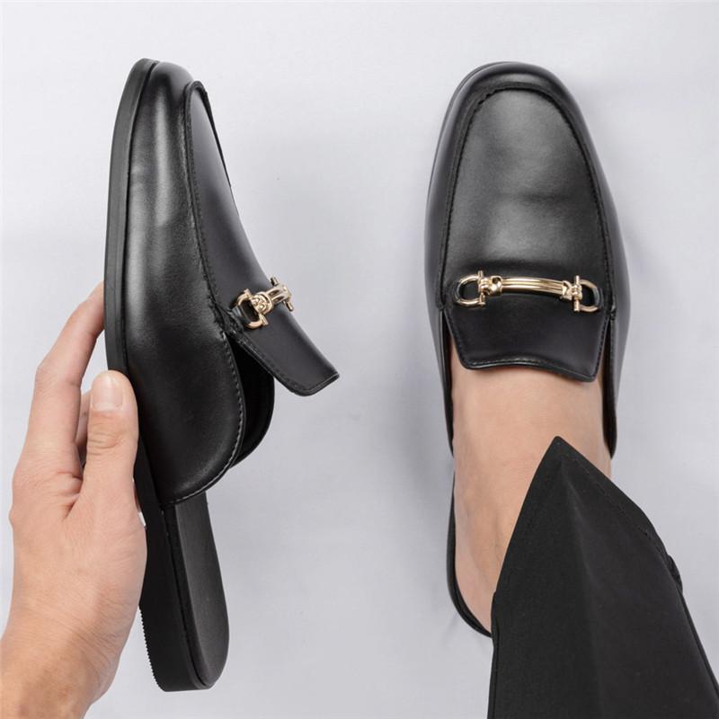 

Дизайнерские Новые Мужские Черные Коричневые Полушлепанцы Обувь для Вождения Повседневные Мюли из Искусственной Кожи Мокасины Дышащие Лоферы Zapatos Hombre 38